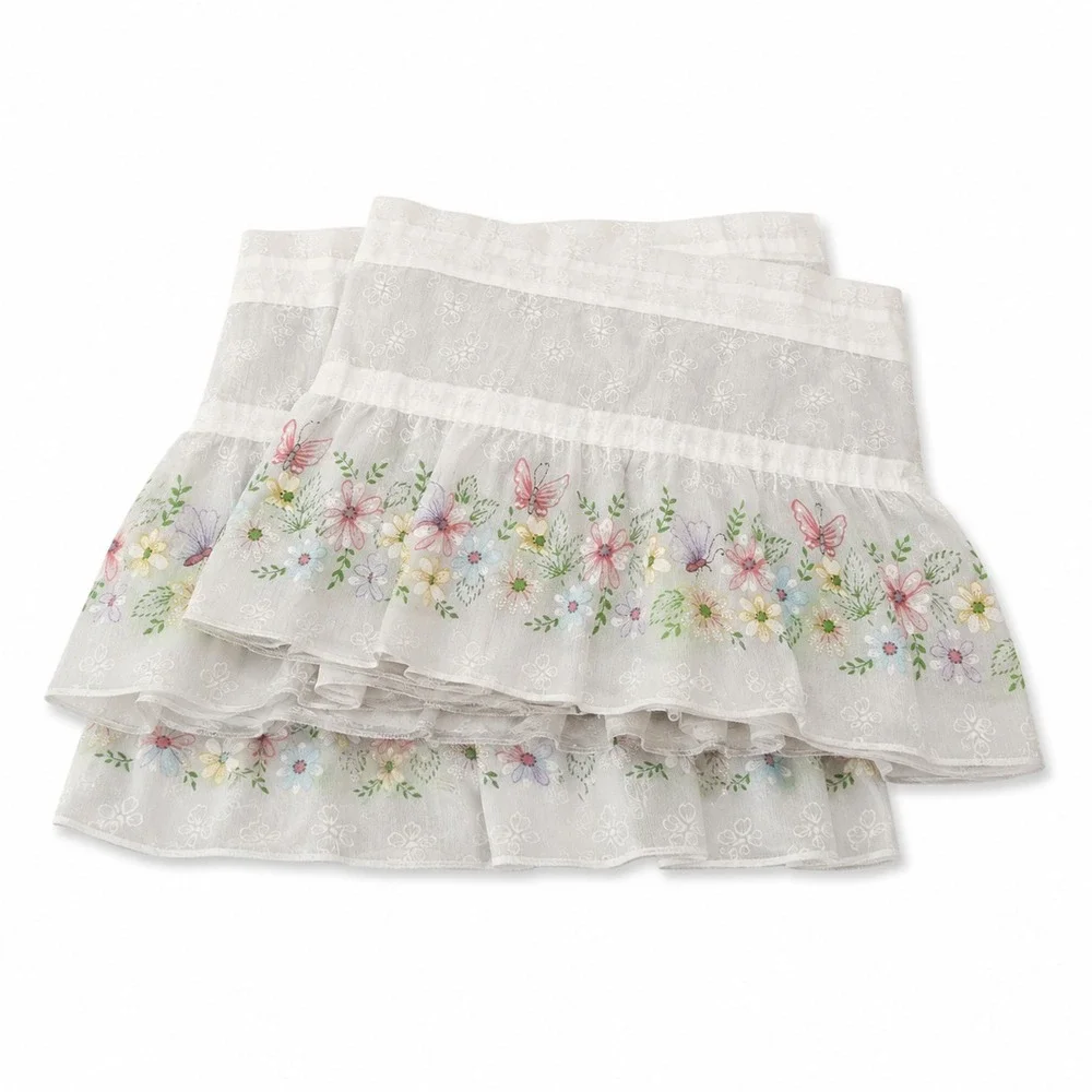 Vintage Made in USA Semi Sheer 2 Valance Curtains Floral Butterfly Cottagecore